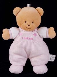 Osh Kosh Teddy Bear Pink & White Thermal Fabric Plush Lovey Rattle